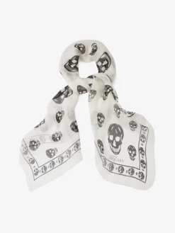 Classic Silk Chiffon Skull Scarf in Ivory/Black