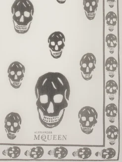 Classic Silk Chiffon Skull Scarf in Ivory/Black