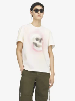 Men's Airbrushed Skull T-shirt in White/Multicolour