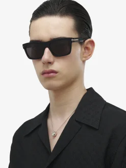Men's City T-Bar Rectangular Sunglasses in Black/Smoke