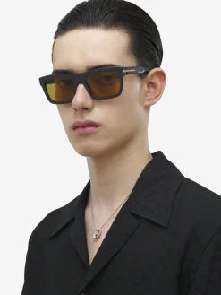 Men's City T-Bar Rectangular Sunglasses in Grey/Yellow