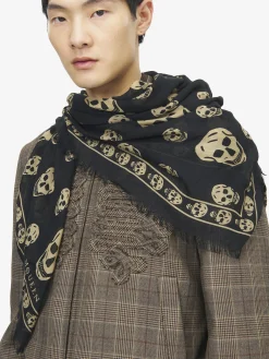 Men's Classic Skull Scarf in Black/Light Brown