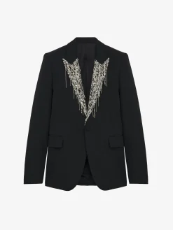 Men's Crystal Embroidery Single-breasted Jacket in Black