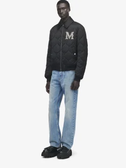 Men's Crystal Logo Quilted Jacket in Black