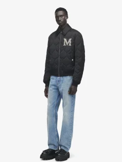 Men's Crystal Logo Quilted Jacket in Black