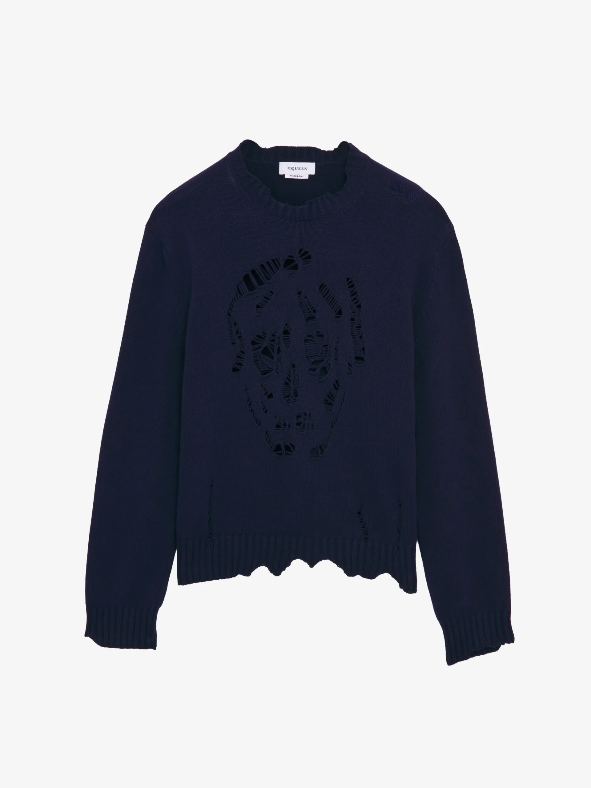 Men's Distressed Skull Jumper in Navy