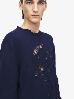 Men's Distressed Skull Jumper in Navy