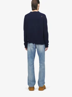 Men's Distressed Skull Jumper in Navy