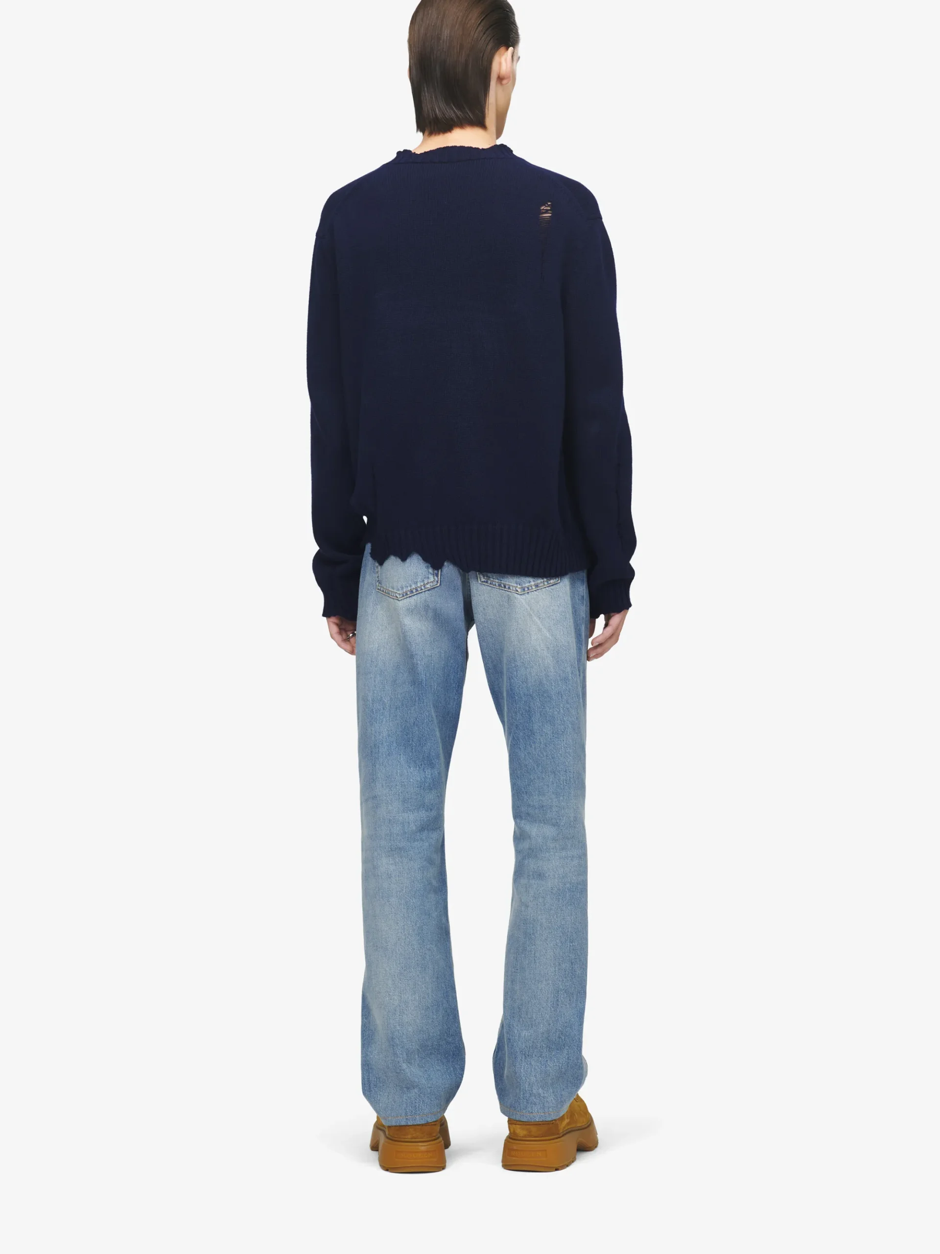 Men's Distressed Skull Jumper in Navy