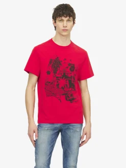 Men's Fanzine Print T-shirt in Red