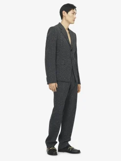 Men's Flecked Pinstripe Single-breasted Jacket in Grey Melange