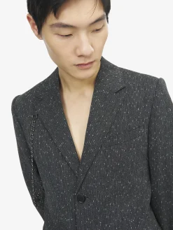 Men's Flecked Pinstripe Single-breasted Jacket in Grey Melange