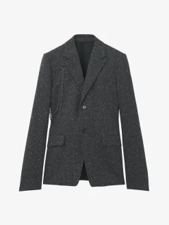 Men's Flecked Pinstripe Single-breasted Jacket in Grey Melange