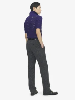 Men's Flecked Pinstripe Trousers in Grey Melange