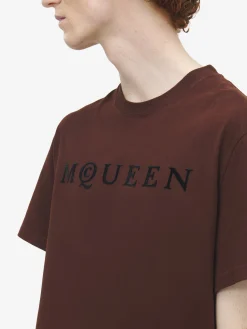 Men's Flocked McQueen Logo T-shirt in Deep Red