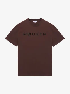 Men's Flocked McQueen Logo T-shirt in Deep Red