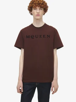 Men's Flocked McQueen Logo T-shirt in Deep Red