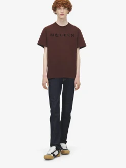Men's Flocked McQueen Logo T-shirt in Deep Red