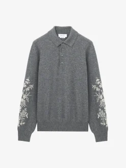 Men's Floral Embroidery Polo Shirt in Grey
