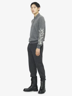 Men's Floral Embroidery Polo Shirt in Grey