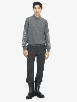 Men's Floral Embroidery Polo Shirt in Grey