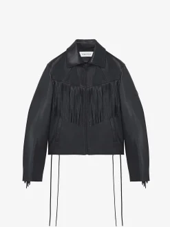 Men's Fringe Leather Jacket in Black
