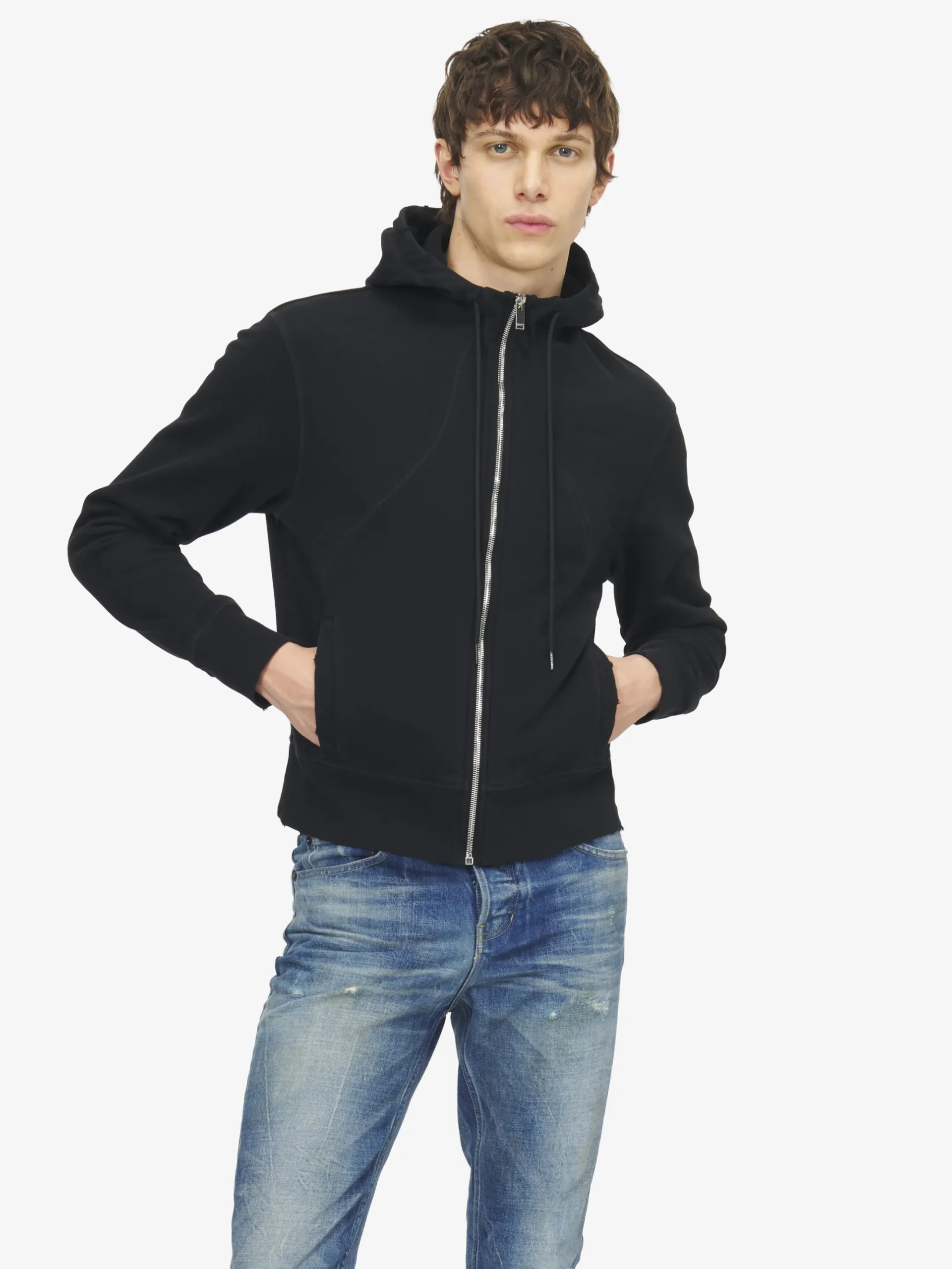 Men's Hooded Zip Through Sweatshirt in Black