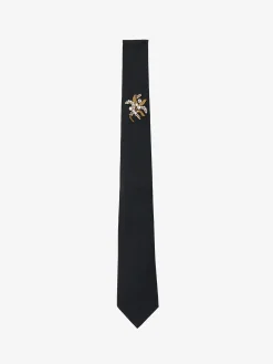 Men's Jewelled Mistletoe Embroidery Tie in Black