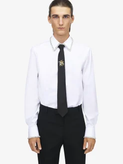 Men's Jewelled Mistletoe Embroidery Tie in Black