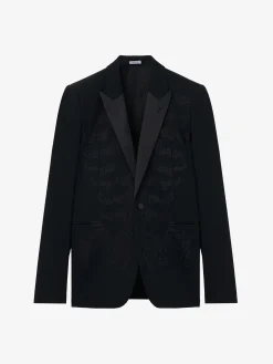 Men's Lace Ribcage Embroidery Single-breasted Jacket in Black