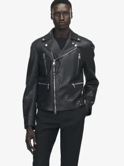 Men's McQueen Classic Leather Biker Jacket in Black