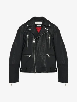 Men's McQueen Classic Leather Biker Jacket in Black