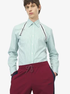 Men's McQueen Logo Harness Shirt in White/Light Blue