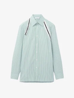 Men's McQueen Logo Harness Shirt in White/Light Blue