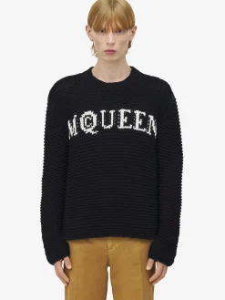 Men's McQueen Logo Textured Jumper in Black