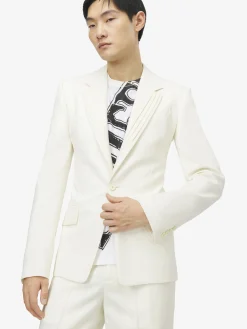 Men's Pleated Lapel Single-breasted Jacket in Ivory