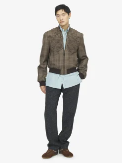 Men's Prince Of Wales Check Bomber Jacket in Brown
