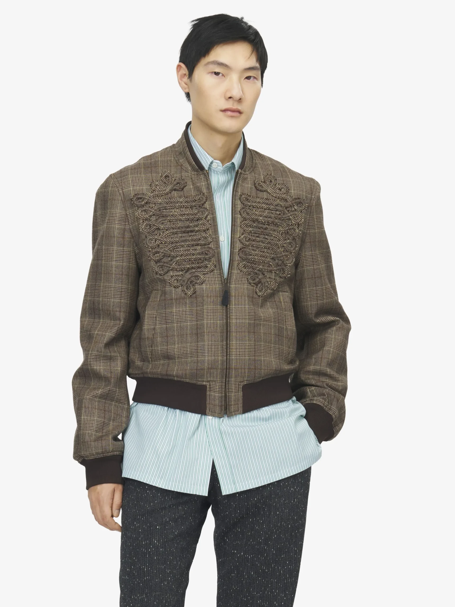 Men's Prince Of Wales Check Bomber Jacket in Brown