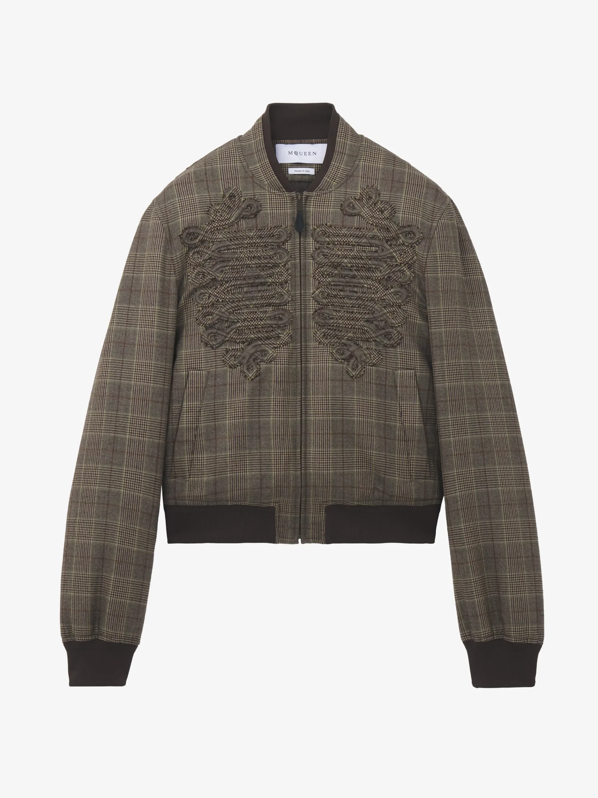 Men's Prince Of Wales Check Bomber Jacket in Brown