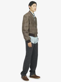 Men's Prince Of Wales Check Bomber Jacket in Brown