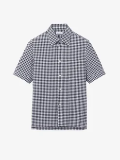 Men's Short-sleeved Gingham Check Shirt in Black/White