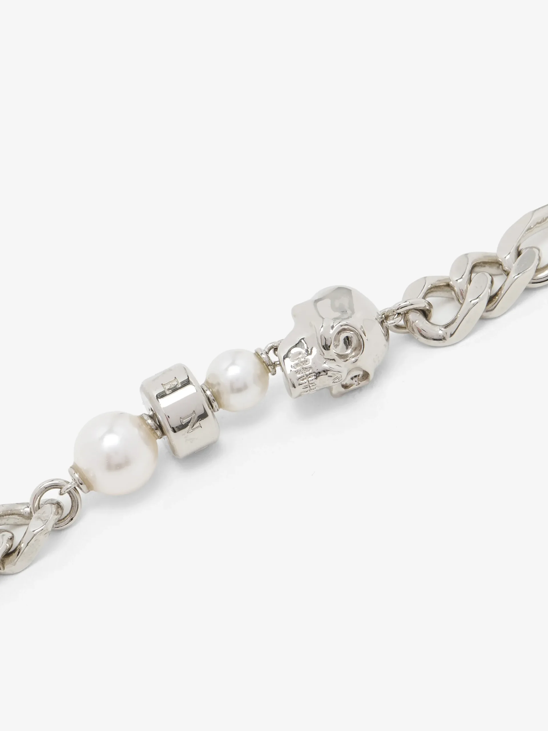 Men's Skull and Pearl Bracelet in Palladium-finish