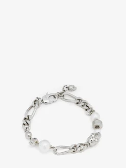 Men's Skull and Pearl Bracelet in Palladium-finish