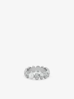 Men's Skull and Pearl Ring in Palladium-finish