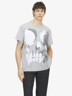 Men's Skull Applique T-shirt in Light Grey