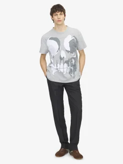 Men's Skull Applique T-shirt in Light Grey