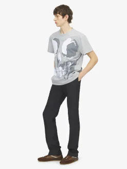 Men's Skull Applique T-shirt in Light Grey