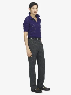 Men's Skull Crochet Polo Shirt in Navy