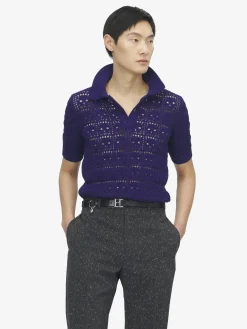 Men's Skull Crochet Polo Shirt in Navy