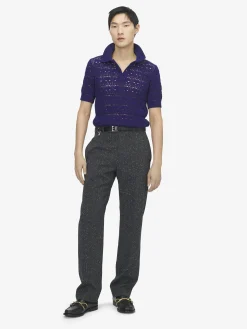 Men's Skull Crochet Polo Shirt in Navy